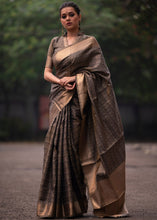 Load image into Gallery viewer, Charcoal Black Self Weaving Banarasi Silk Saree with Zari Border &amp; Pallu
