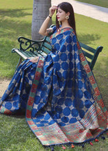 Load image into Gallery viewer, Cobalt Blue Zari Woven Tussar Silk Saree with Designer Pallu
