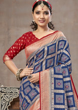 Load image into Gallery viewer, Navy Blue Zari Woven Banarasi Silk Saree with Contrast Pallu &amp; Blouse