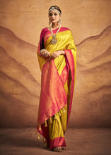Load image into Gallery viewer, Titanium Yellow Zari Woven Silk Saree