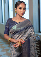 Load image into Gallery viewer, Silver Grey South Silk Saree with all over Zari Woven Stripes