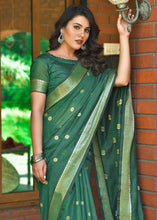 Load image into Gallery viewer, Pine Green Woven Cotton Saree with Butti Overall