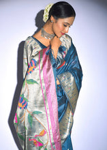 Load image into Gallery viewer, Sapphire Blue Zari Woven Paithani Tussar Silk Saree