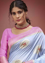 Load image into Gallery viewer, Pastel Blue Zari Woven Silk Saree with Contrast Pallu &amp; Border