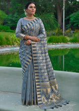 Load image into Gallery viewer, Porpoise Grey Zari Woven Floral Tussar Silk Saree