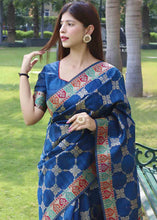 Load image into Gallery viewer, Cobalt Blue Zari Woven Tussar Silk Saree with Designer Pallu