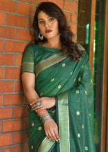 Load image into Gallery viewer, Pine Green Woven Cotton Saree with Butti Overall