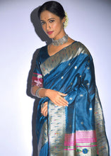 Load image into Gallery viewer, Sapphire Blue Zari Woven Paithani Tussar Silk Saree