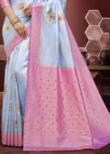 Load image into Gallery viewer, Pastel Blue Zari Woven Silk Saree with Contrast Pallu &amp; Border
