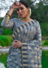 Load image into Gallery viewer, Porpoise Grey Zari Woven Floral Tussar Silk Saree
