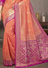 Load image into Gallery viewer, Salmon Pink Zari Woven Silk Saree with Contrast Pallu &amp; Border