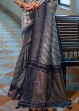 Load image into Gallery viewer, Silver Grey South Silk Saree with all over Zari Woven Stripes