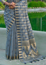 Load image into Gallery viewer, Porpoise Grey Zari Woven Floral Tussar Silk Saree