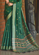 Load image into Gallery viewer, Pine Green Woven Cotton Saree with Butti Overall