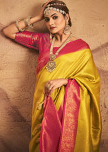 Load image into Gallery viewer, Titanium Yellow Zari Woven Silk Saree