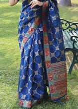 Load image into Gallery viewer, Cobalt Blue Zari Woven Tussar Silk Saree with Designer Pallu
