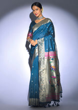 Load image into Gallery viewer, Sapphire Blue Zari Woven Paithani Tussar Silk Saree