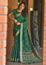 Load image into Gallery viewer, Pine Green Woven Cotton Saree with Butti Overall