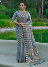 Load image into Gallery viewer, Porpoise Grey Zari Woven Floral Tussar Silk Saree