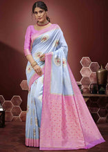 Load image into Gallery viewer, Pastel Blue Zari Woven Silk Saree with Contrast Pallu &amp; Border