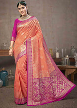 Load image into Gallery viewer, Salmon Pink Zari Woven Silk Saree with Contrast Pallu &amp; Border
