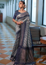Load image into Gallery viewer, Silver Grey South Silk Saree with all over Zari Woven Stripes