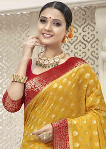 Honey Yellow Zari Woven Georgette Saree with Overall Butti work