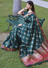 Load image into Gallery viewer, Dark Teal Green Zari Woven Tussar Silk Saree with Designer Pallu