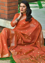 Load image into Gallery viewer, Rust Orange Woven Cotton Saree with Butti Overall