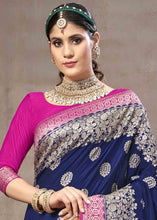 Load image into Gallery viewer, Indigo Blue Zari Woven Silk Saree with Contrast Pallu &amp; Border