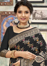 Load image into Gallery viewer, Midnight Black Sequence Zari Weaving Soft Silk Saree