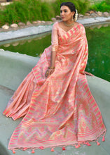 Load image into Gallery viewer, Peach Pink Zari Woven Floral Tussar Silk Saree