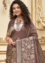 Load image into Gallery viewer, Rosy Brown Designer Floral Zari Woven Banarasi Silk Saree