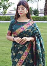 Load image into Gallery viewer, Dark Teal Green Zari Woven Tussar Silk Saree with Designer Pallu