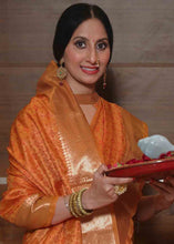 Load image into Gallery viewer, Reddish Orange Woven Soft Banarasi Silk Saree