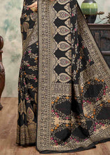 Load image into Gallery viewer, Midnight Black Sequence Zari Weaving Soft Silk Saree