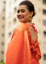 Load image into Gallery viewer, Papaya Orange Self Weaving Banarasi Silk Saree with Zari Border &amp; Pallu