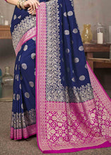 Load image into Gallery viewer, Indigo Blue Zari Woven Silk Saree with Contrast Pallu &amp; Border