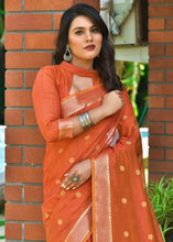 Load image into Gallery viewer, Rust Orange Woven Cotton Saree with Butti Overall