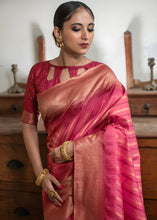 Load image into Gallery viewer, Punch Pink South Silk Saree with all over Zari Woven Stripes