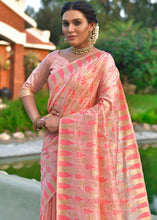 Load image into Gallery viewer, Peach Pink Zari Woven Floral Tussar Silk Saree