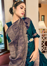 Load image into Gallery viewer, Prussian Blue Woven Two Tone Soft Silk Saree