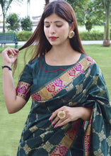 Load image into Gallery viewer, Dark Teal Green Zari Woven Tussar Silk Saree with Designer Pallu