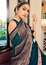 Load image into Gallery viewer, Prussian Blue Woven Two Tone Soft Silk Saree