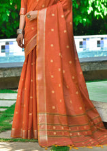 Load image into Gallery viewer, Rust Orange Woven Cotton Saree with Butti Overall