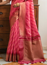 Load image into Gallery viewer, Punch Pink South Silk Saree with all over Zari Woven Stripes