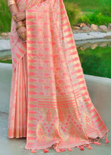 Load image into Gallery viewer, Peach Pink Zari Woven Floral Tussar Silk Saree