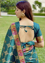 Load image into Gallery viewer, Dark Teal Green Zari Woven Tussar Silk Saree with Designer Pallu