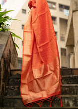 Load image into Gallery viewer, Papaya Orange Self Weaving Banarasi Silk Saree with Zari Border &amp; Pallu