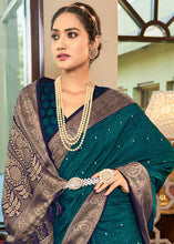 Load image into Gallery viewer, Prussian Blue Woven Two Tone Soft Silk Saree